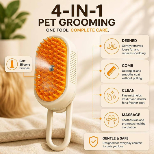 Cepillo a Vapor 4 en 1 para Mascotas – Edición Pet Grooming Pro